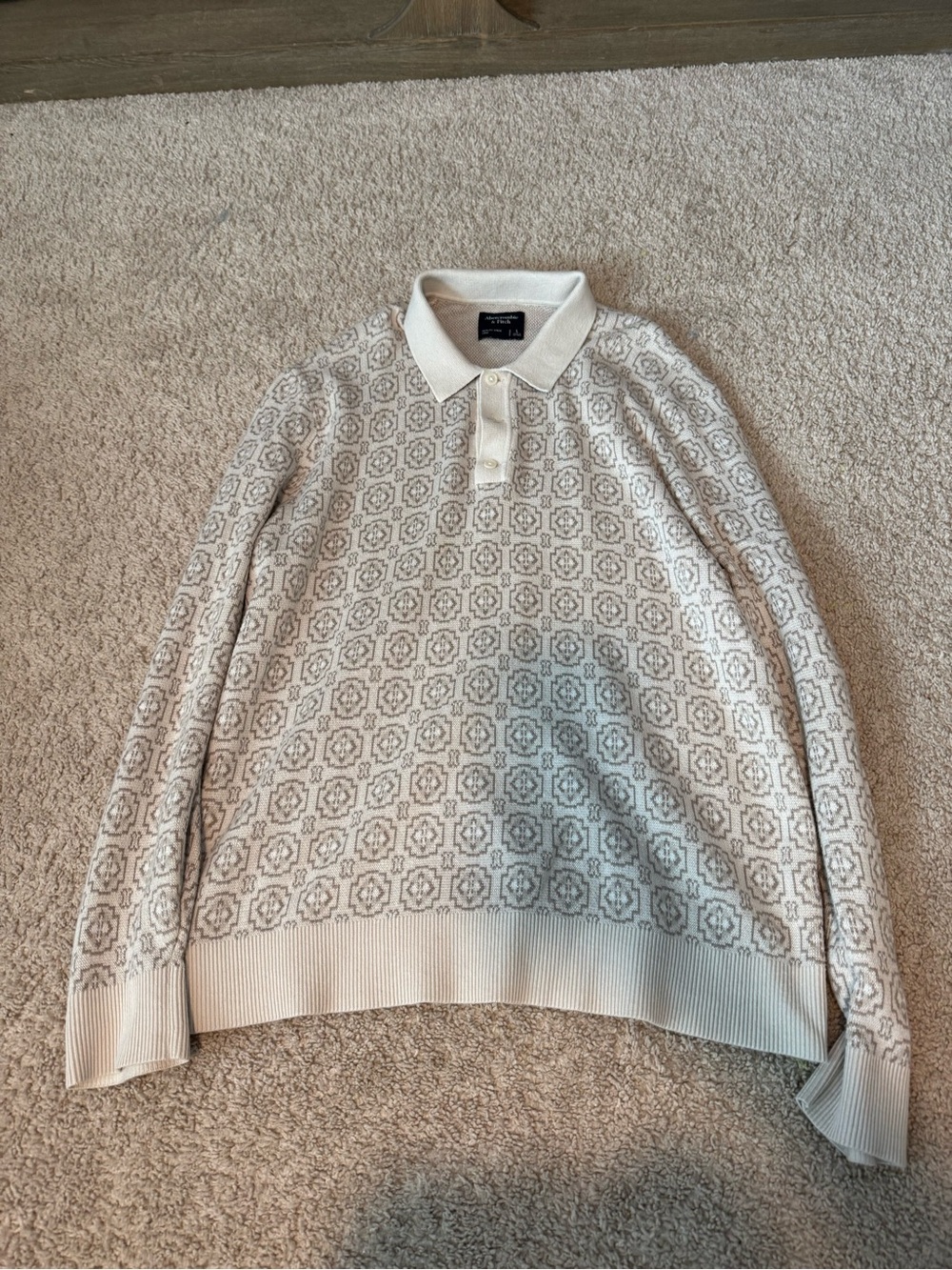 Abercrombie & Fitch Ivory Patterned Polo Sweater